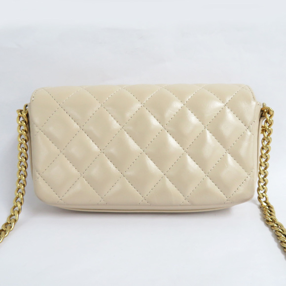 Chanel Phone Beige Shoulder Matelasse Mark Case Lambskin Coco Chain Wallet - Picture 1 of 8